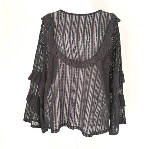 Zara Black Lace Top Medium Whimsigoth Sheer Ruffle Tiered Blouse M